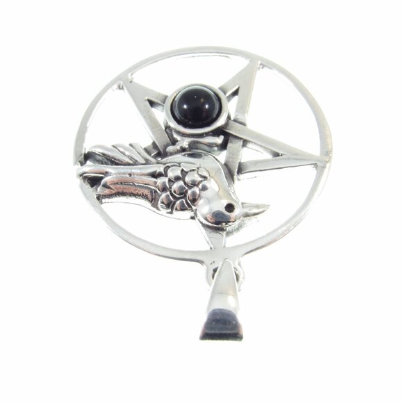 Solid 925 Sterling Silver & Black Onyx Wiccan Raven Pentacle Pentagram Pendant - Picture 8 of 9